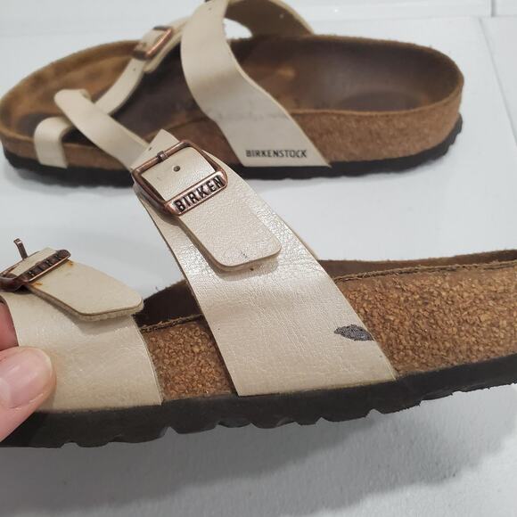 Birkenstock Sandals Womens 36 5 Cream Pearl Mayari Cork Footbed Germany Toe Loop - Picture 5 of 9